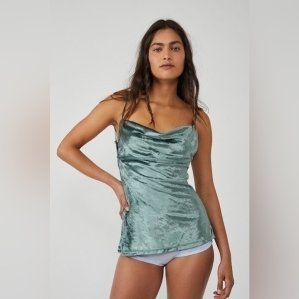 Free People All Night Velvet Tunic in Evergreen NWOT